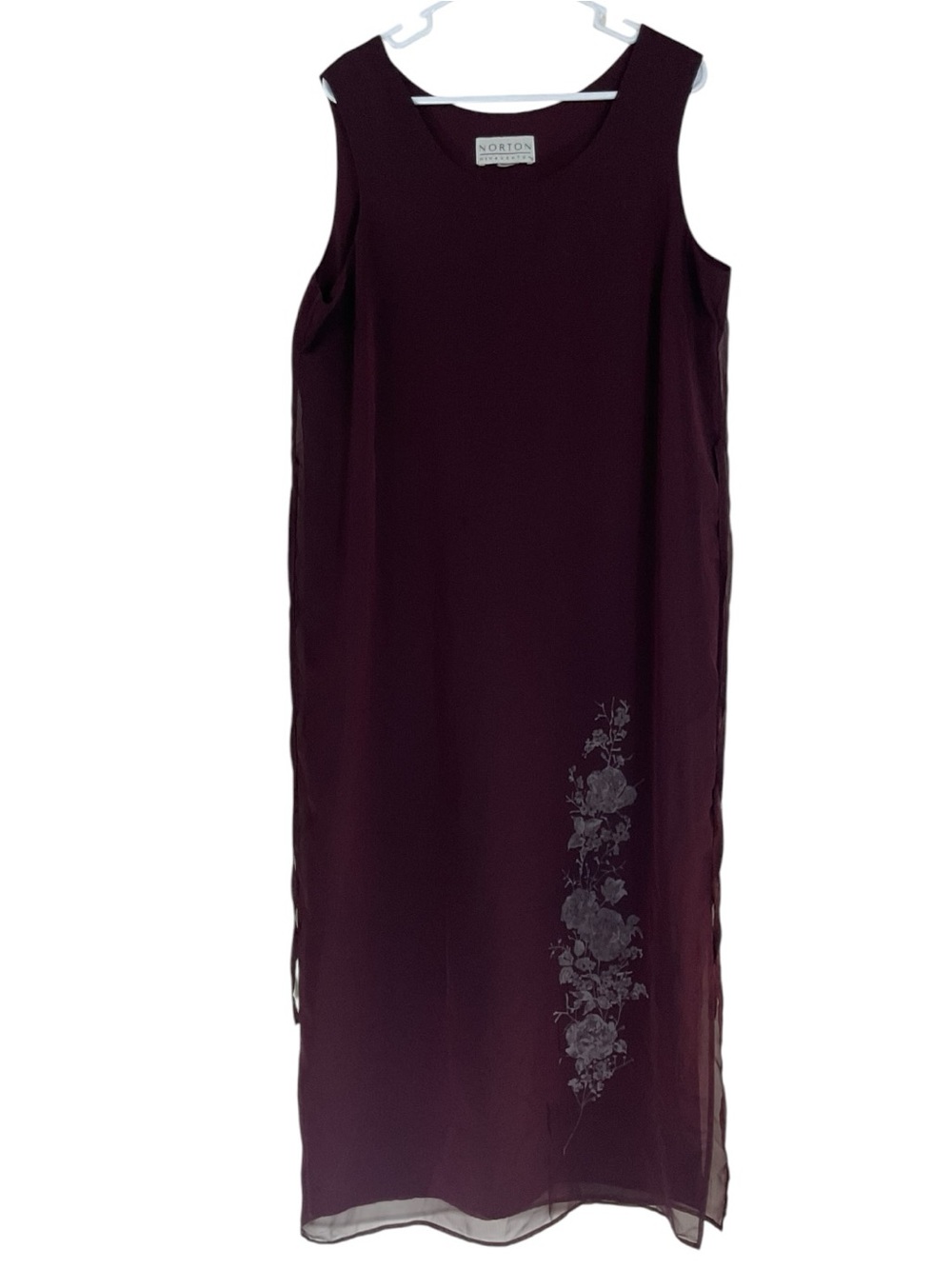 Norton McNaughton Burgundy Layered Chiffon Maxi Dress 1X 16W-18W 44” Bust Lined